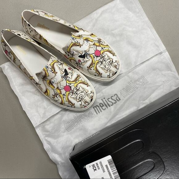 Melissa Ground Slip On Sneaker Shoe White Unicorn Fantasy Womens Size 8 NIB NEW - Picture 1 of 7